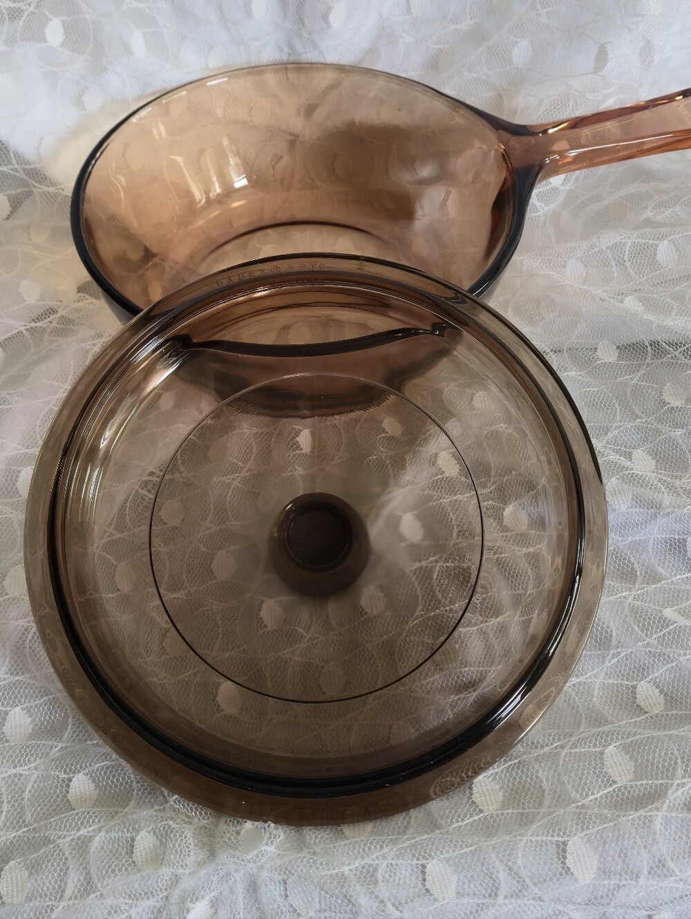 Vintage Vision Corning Ware Cookware Amber 6” 0.5L Glass Pot Saucepan W/ Lid